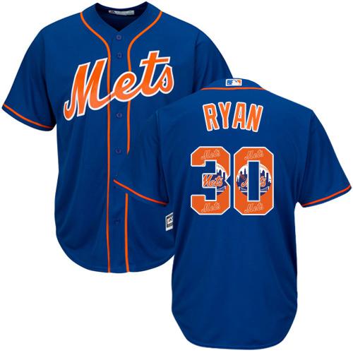 Mets #30 Nolan Ryan Blue Team Logo Fashion Stitched MLB Jersey - Click Image to Close